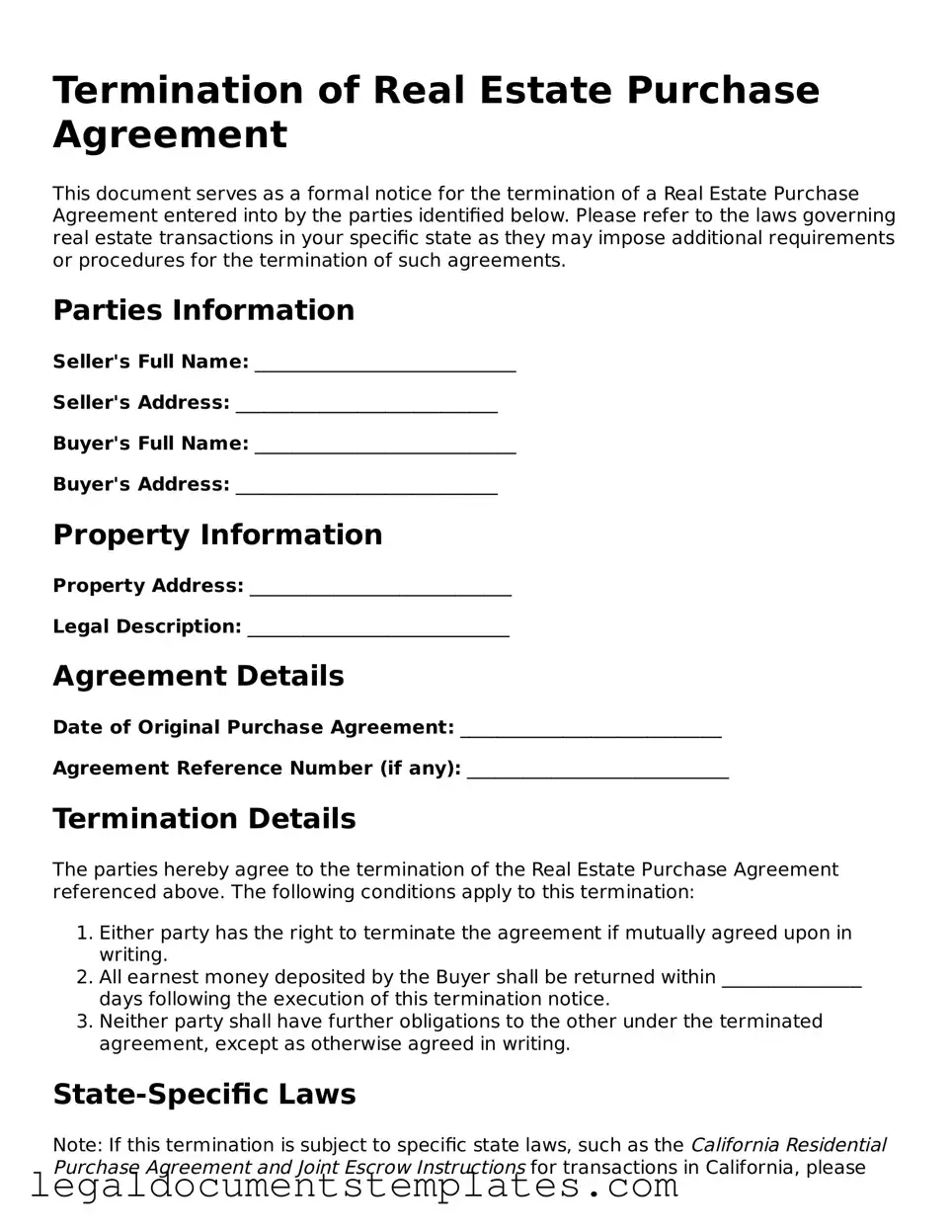 Legal Termination of Real Estate Purchase Agreement Document