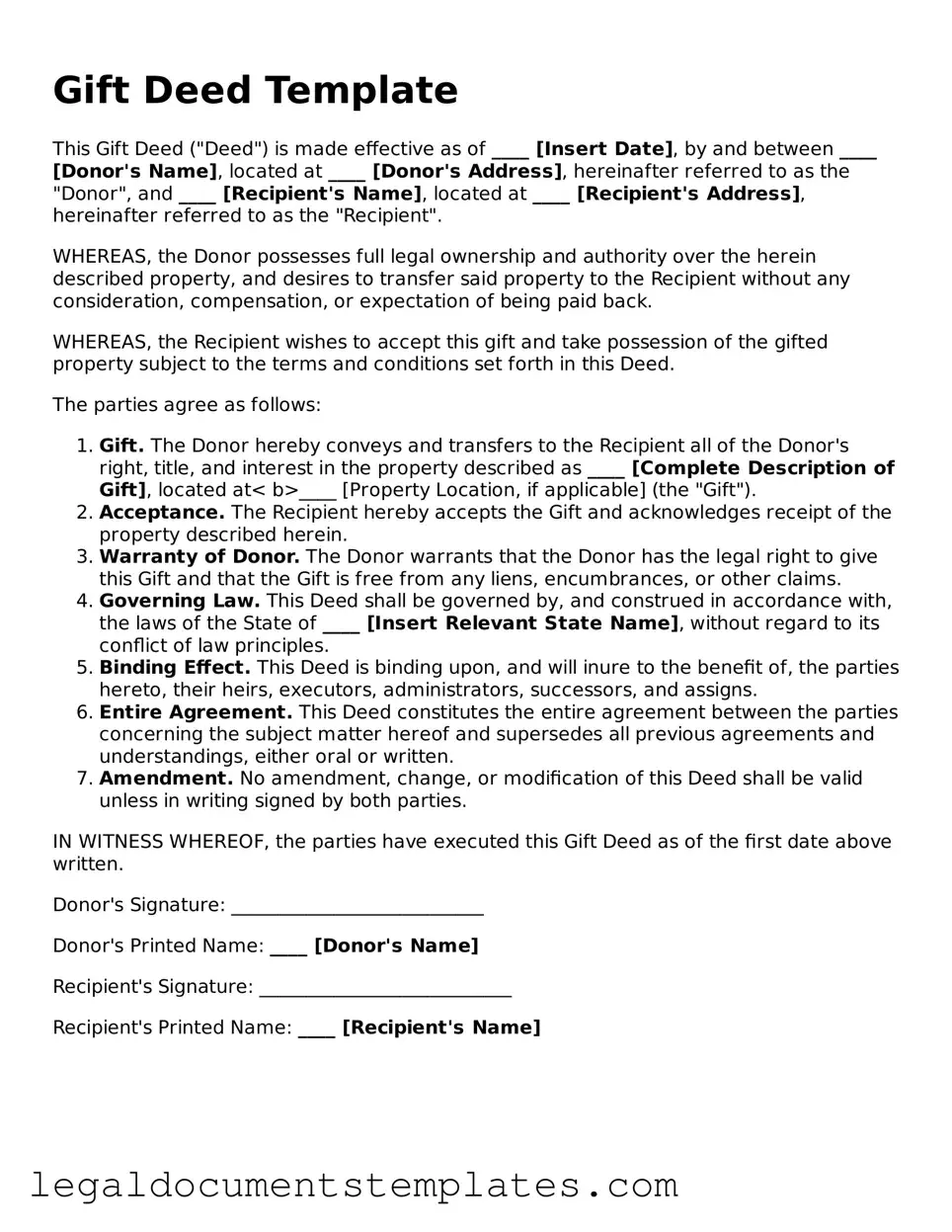Legal Gift Deed Document