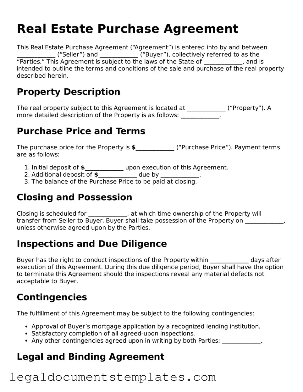 Legal Real Estate Purchase Agreement Document