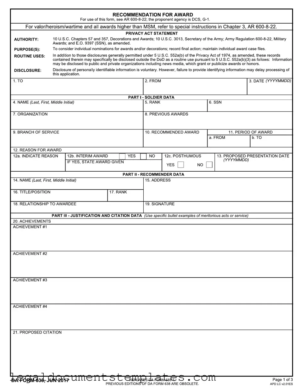 Free Da 638 PDF Form