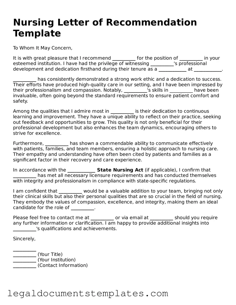 Legal Nursing Letter of Recommendation Document