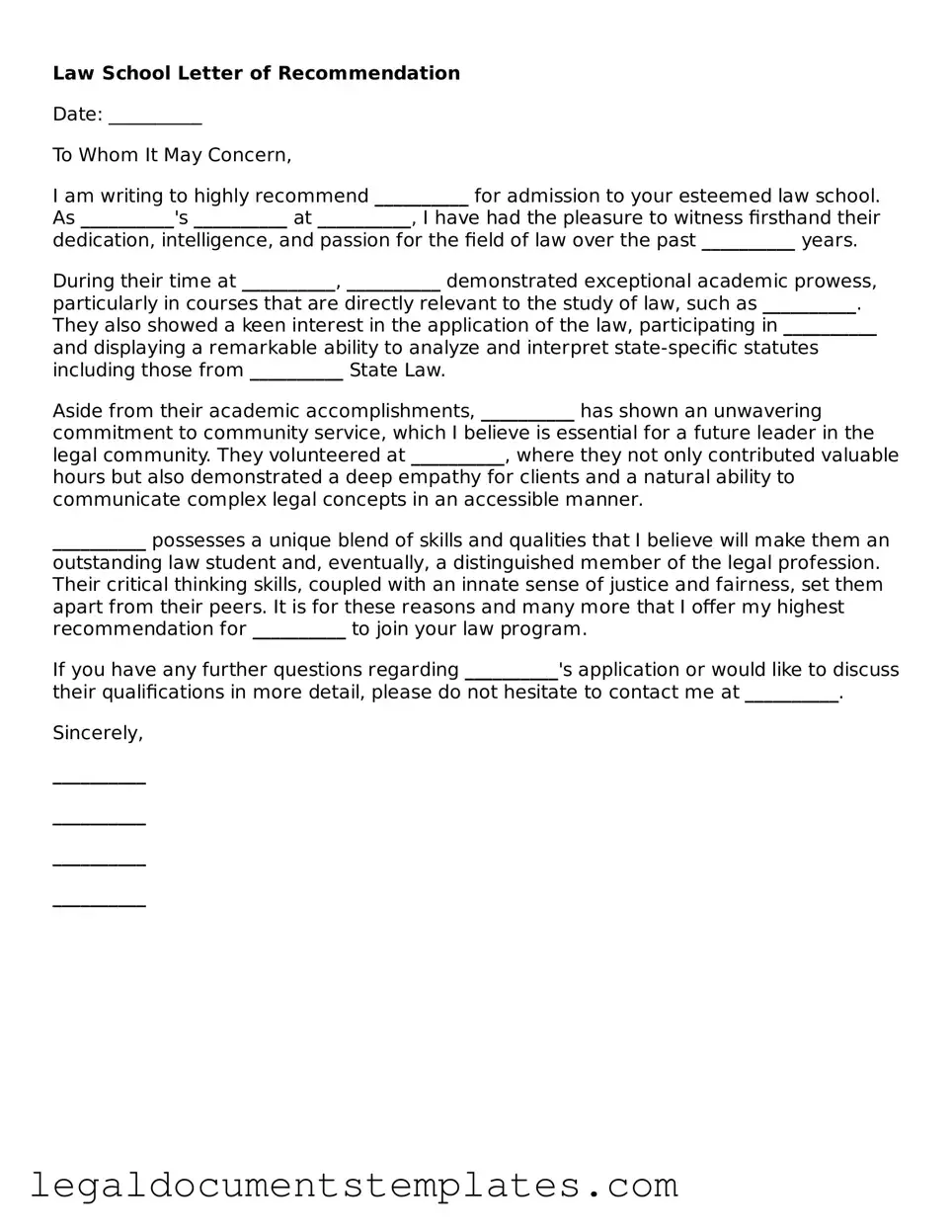 Legal Law School Letter of Recommendation Document