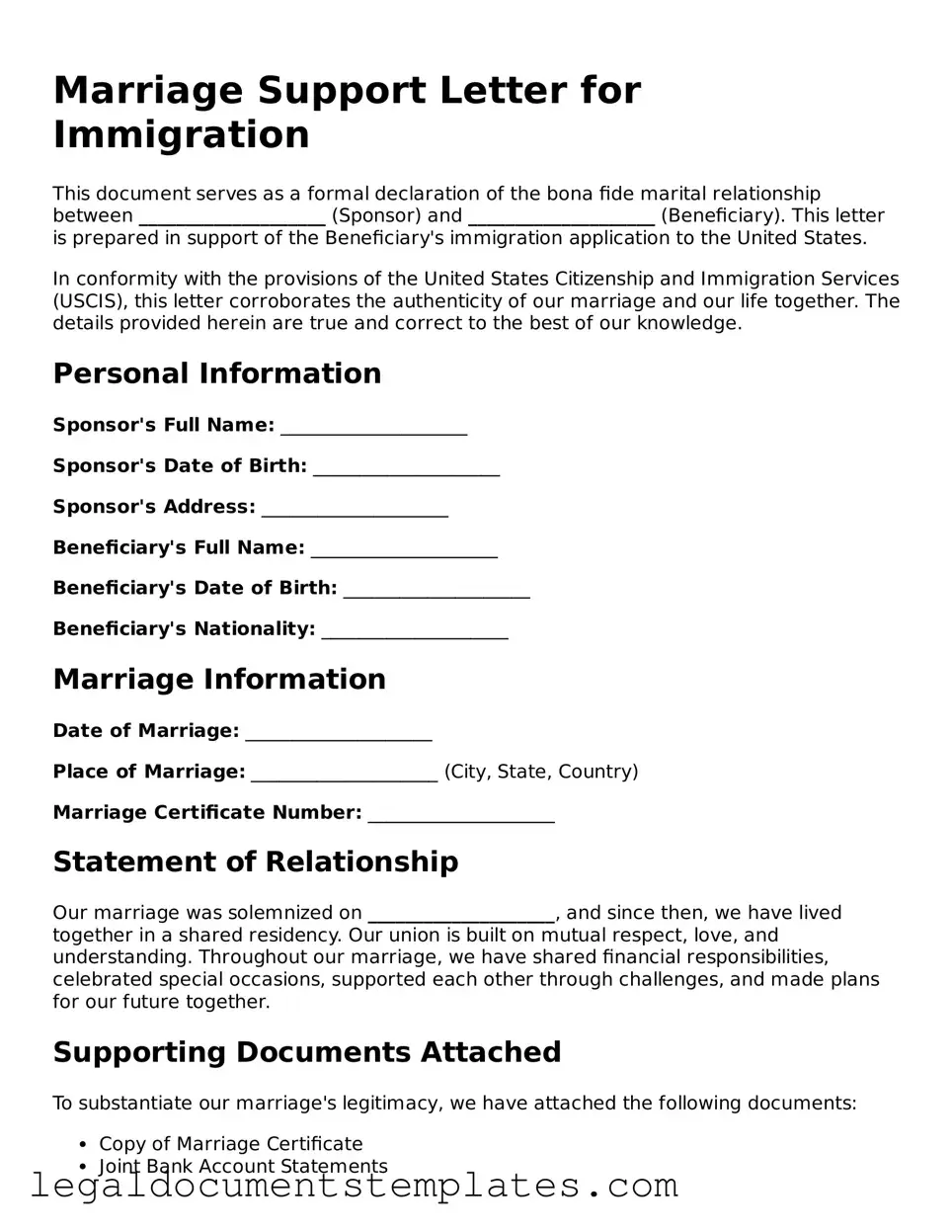 Legal Marriage Support Letter for Immigration Document