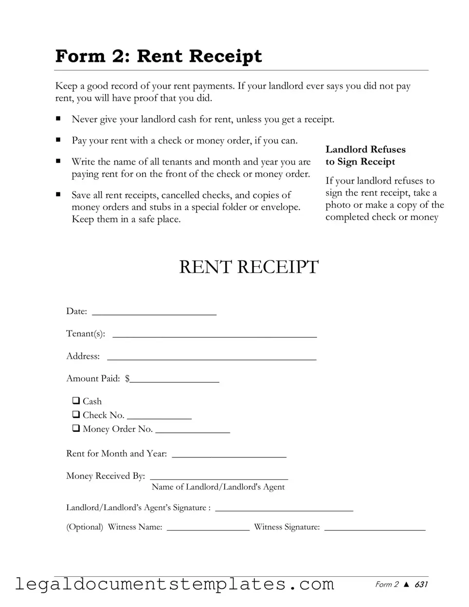 Free Rental Receipt PDF Form