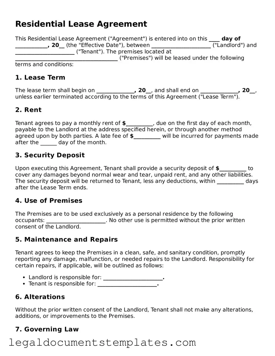 Legal Residential Lease Agreement Document