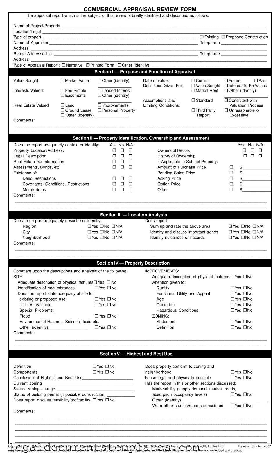 Free Review Commercial Appraisal PDF Form