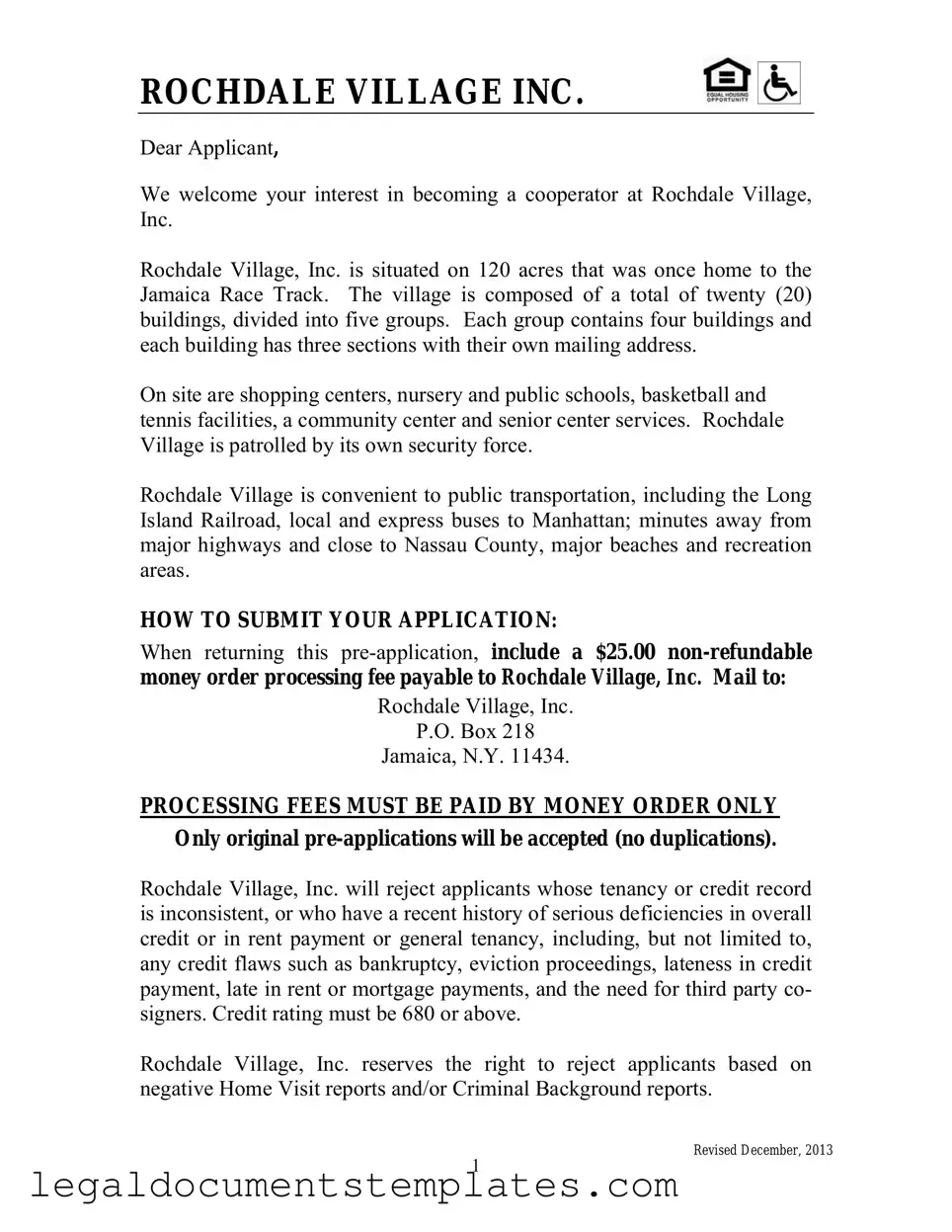 Free Rochdale village application PDF Form