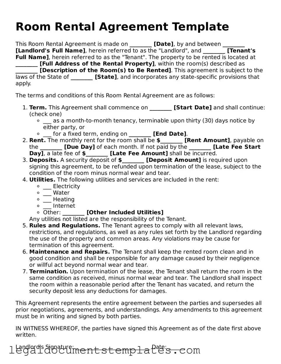 Legal Room Rental Agreement Document