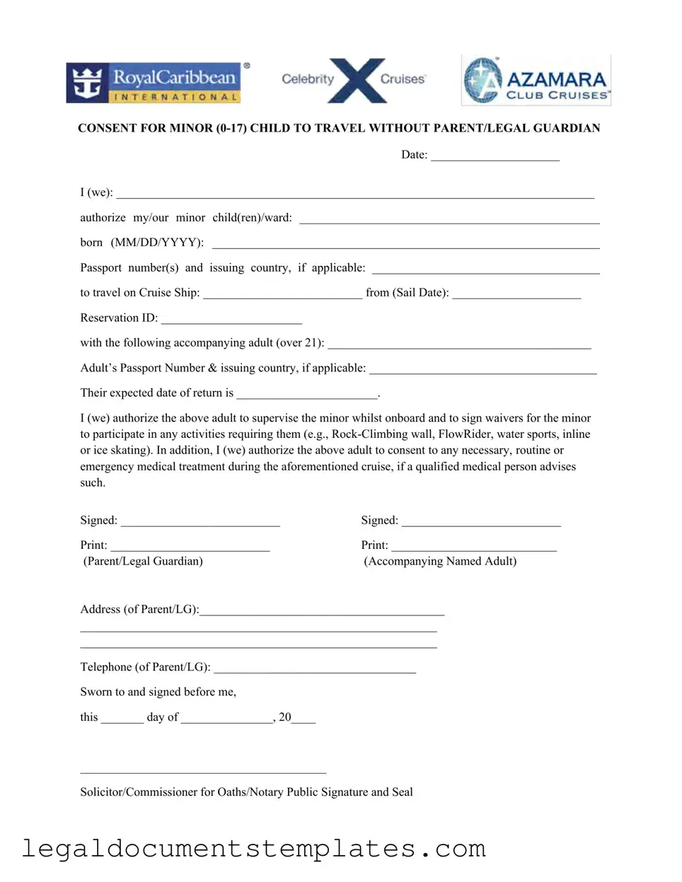 Free Royal Caribbean Parental Consent PDF Form