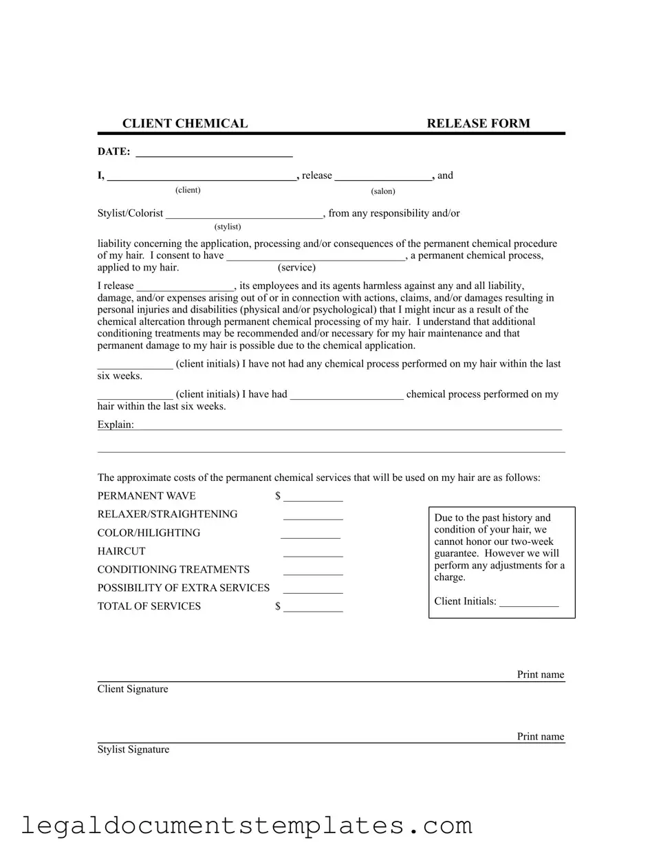 Free Salon Chemical Waiver PDF Form