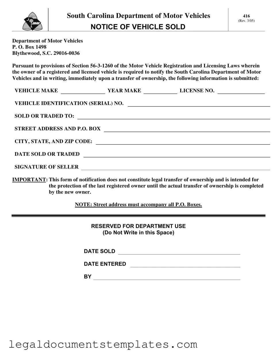 Free Sc Dmv 416 PDF Form