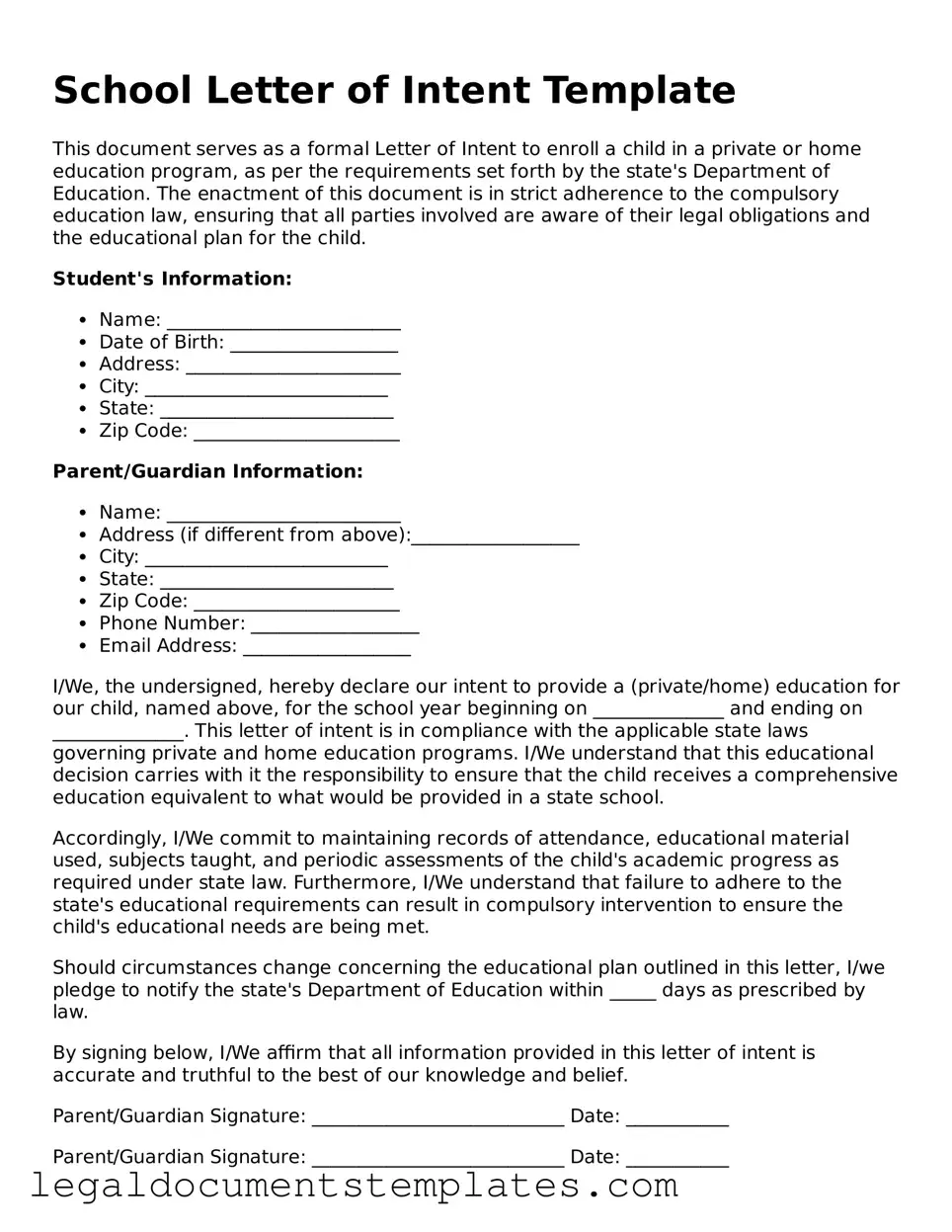 Legal School Letter of Intent Document