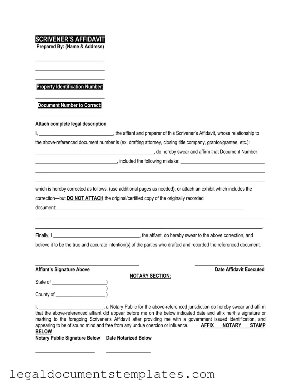 Free Scrivener's Affidavit PDF Form