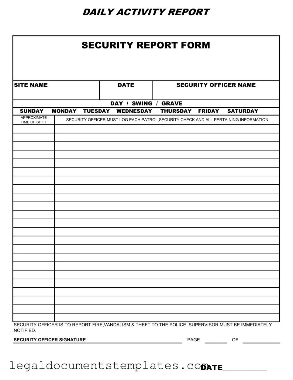 Free Security Guard Daily Report Sample PDF Form
