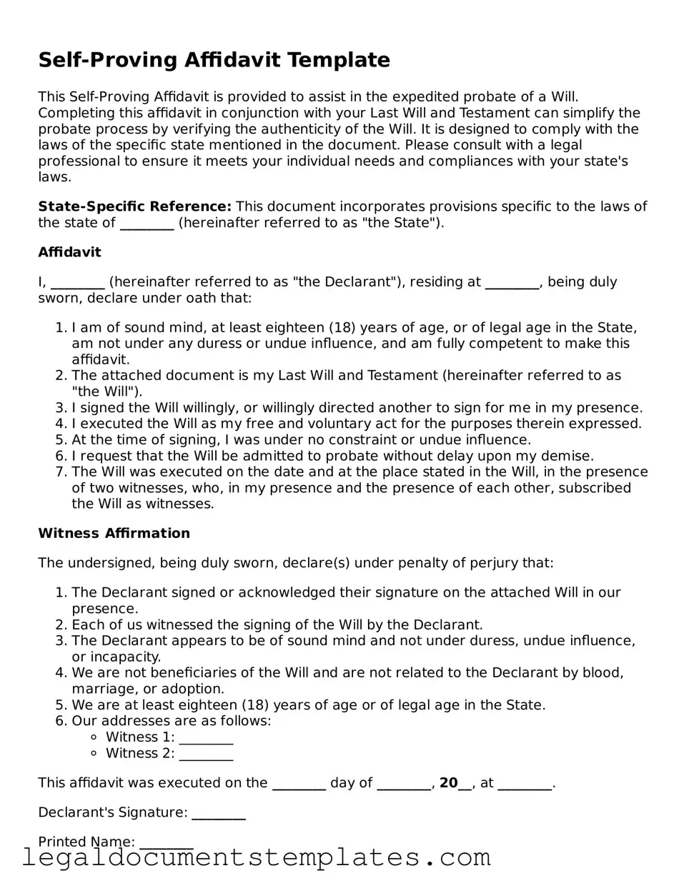 Legal Self-Proving Affidavit Document