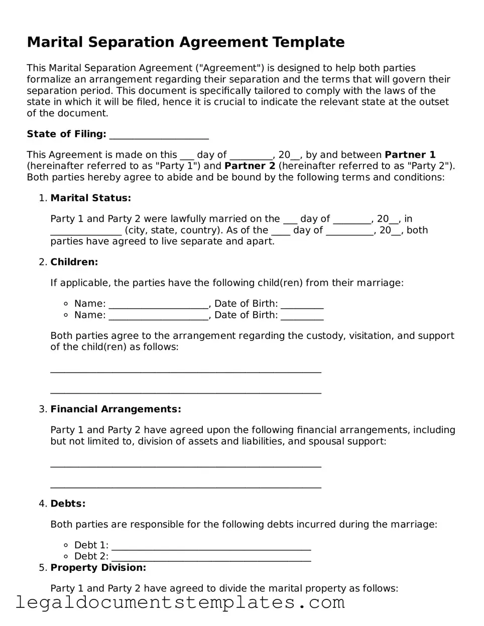 Legal Marital Separation Agreement Document