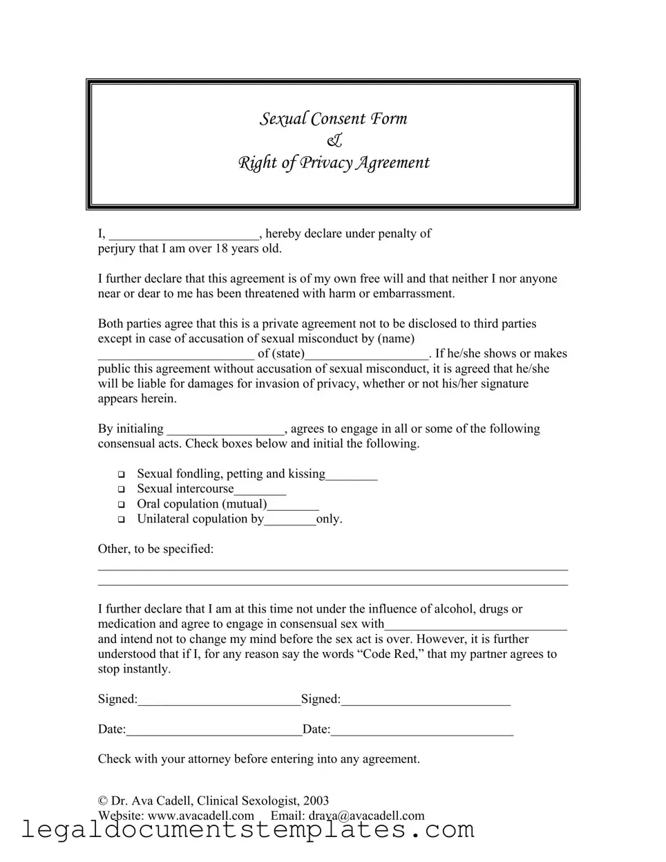 Free Sex Contract PDF Form