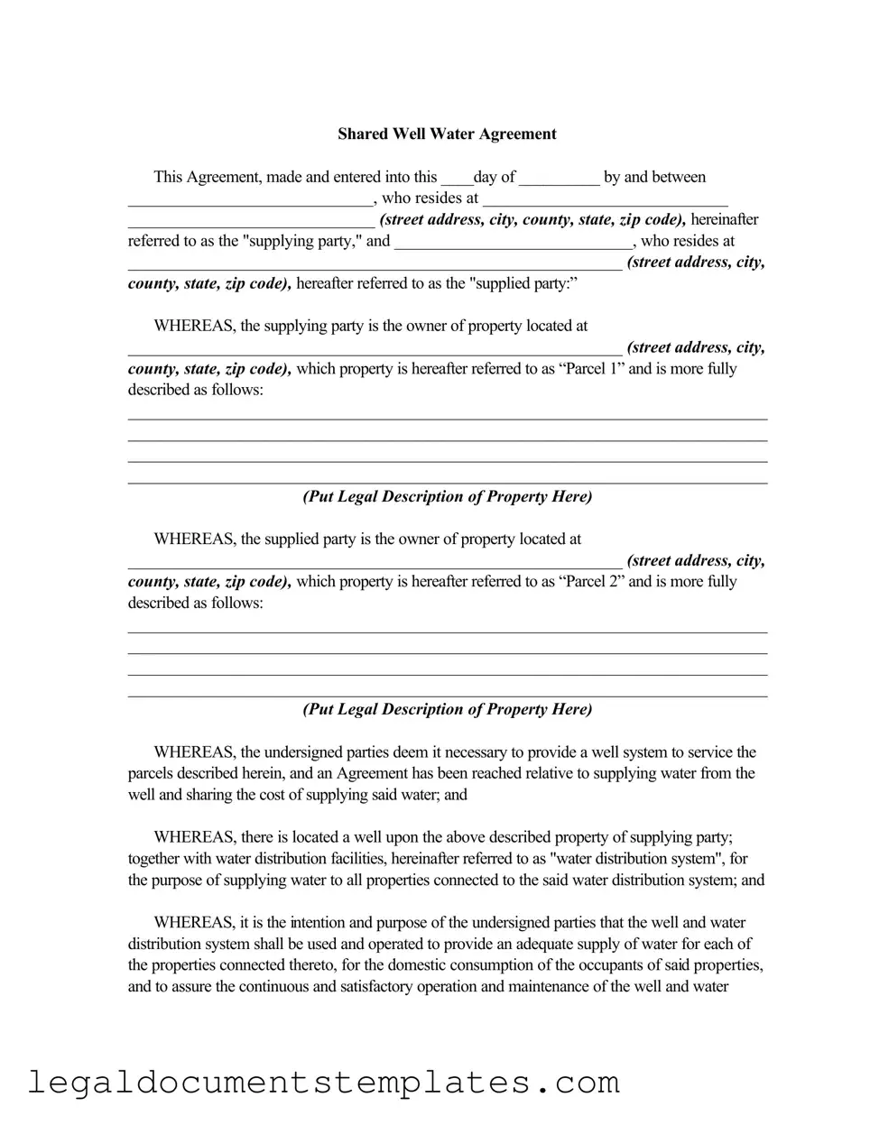 Free Shared Well Agreement PDF Form