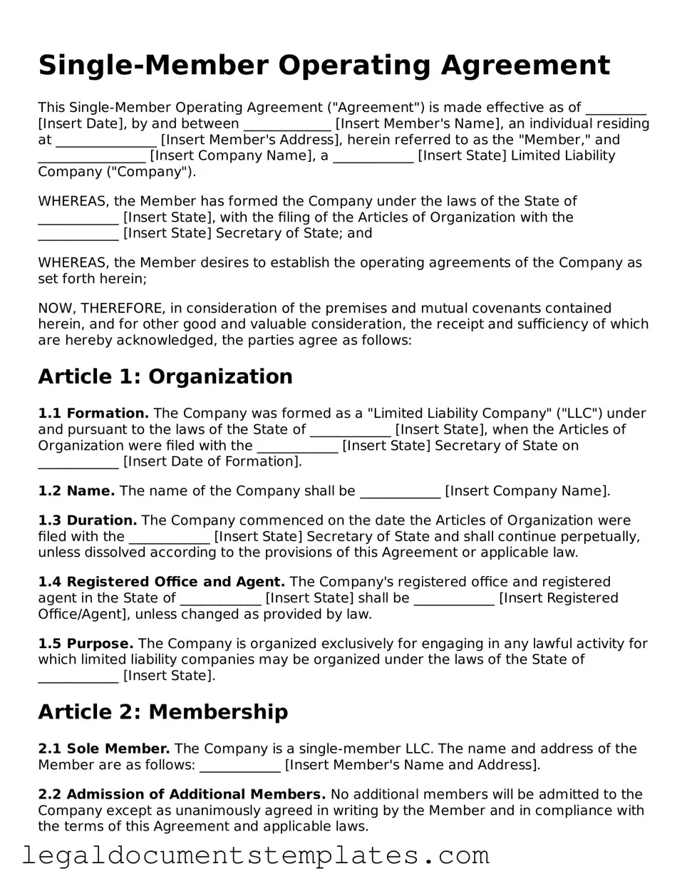 Legal Single-Member Operating Agreement Document