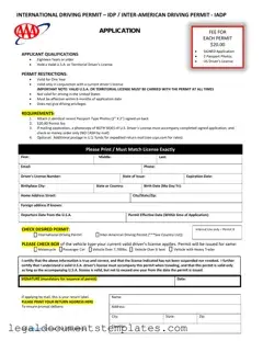 Free Aaa International Driving Permit Application PDF Form