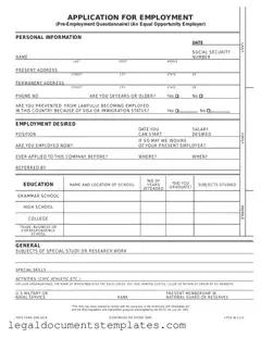Free Employment Application Pdf PDF Form