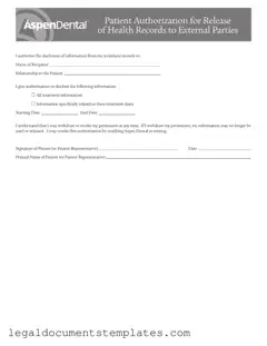 Free Aspen Dental Health Information Release PDF Form