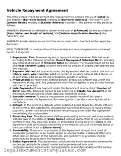 Legal Vehicle Repayment Agreement Document