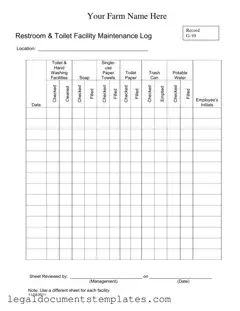Free Bathroom Cleaning Log Sheet PDF Form