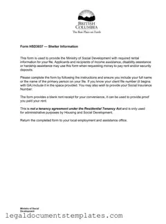 Free Bc Shelter Information PDF Form