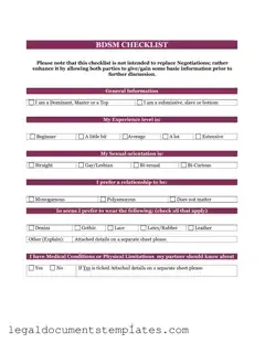 Free Bdsm Checklist PDF Form