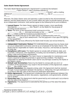 Legal Salon Booth Rental Agreement Document