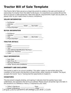 Legal Tractor Bill of Sale Document