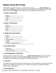 Legal Mobile Home Bill of Sale Document