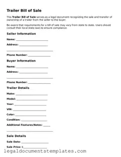 Legal Trailer Bill of Sale Document