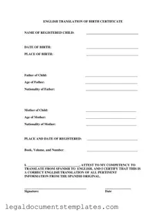 Free Birth Certificate Translation To English PDF Form