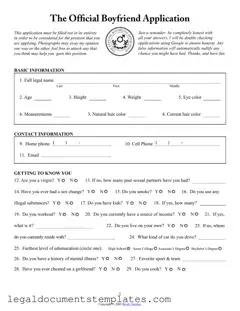 Free Boyfriend application form PDF Form