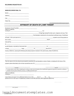 Free California Death of a Joint Tenant Affidavit PDF Form