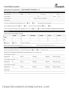 Free Chick Fil A Job Application PDF Form