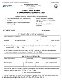 Free Clinical Social Experience Verification PDF Form
