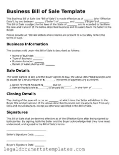 Legal Business Bill of Sale Document