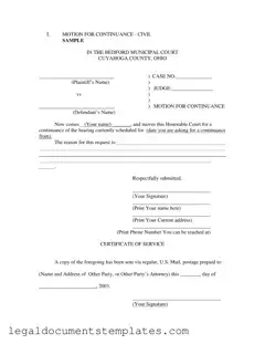 Free Motion For Continuance PDF Form