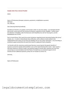 Free Emotional Support Animal Letter PDF Form