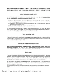 Free Florida Financial Affidavit Short 12.902(b) PDF Form
