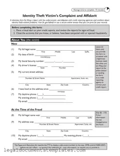 Free Ftc Identity Theft Affidavit PDF Form