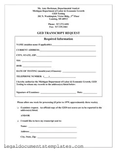 Free Michigan Ged Transcript Request PDF Form