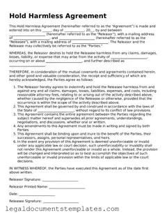 Legal Hold Harmless Agreement Document