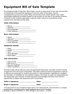 Legal Equipment Bill of Sale Document