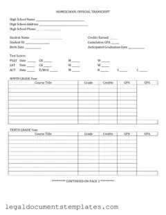 Free High School Transcript PDF Form