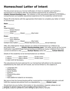 Legal Homeschool Letter of Intent Document