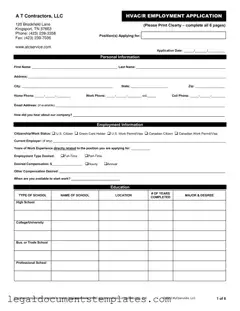 Free Hvac Job Application PDF Form